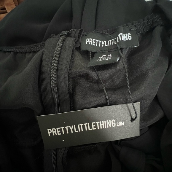 New Pretty Little Thing PLT Black Underwire Chiffon Draped Midi Dress 10 Sexy - Picture 9 of 14